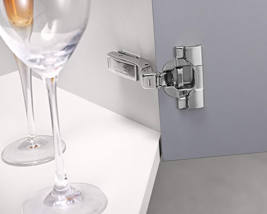 Blum CLIP top BLUMOTION Soft Close Angled Hinge -15 Degree, Full Overlay. Boss: INSERTA 79B3493