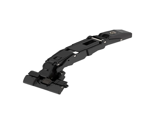 Blum CLIP top BLUMOTION 155° 0-protrusion hinge in onyx black. Overlay Application. Boss: INSERTA. CLIP top BLUMOTION. 71B7590