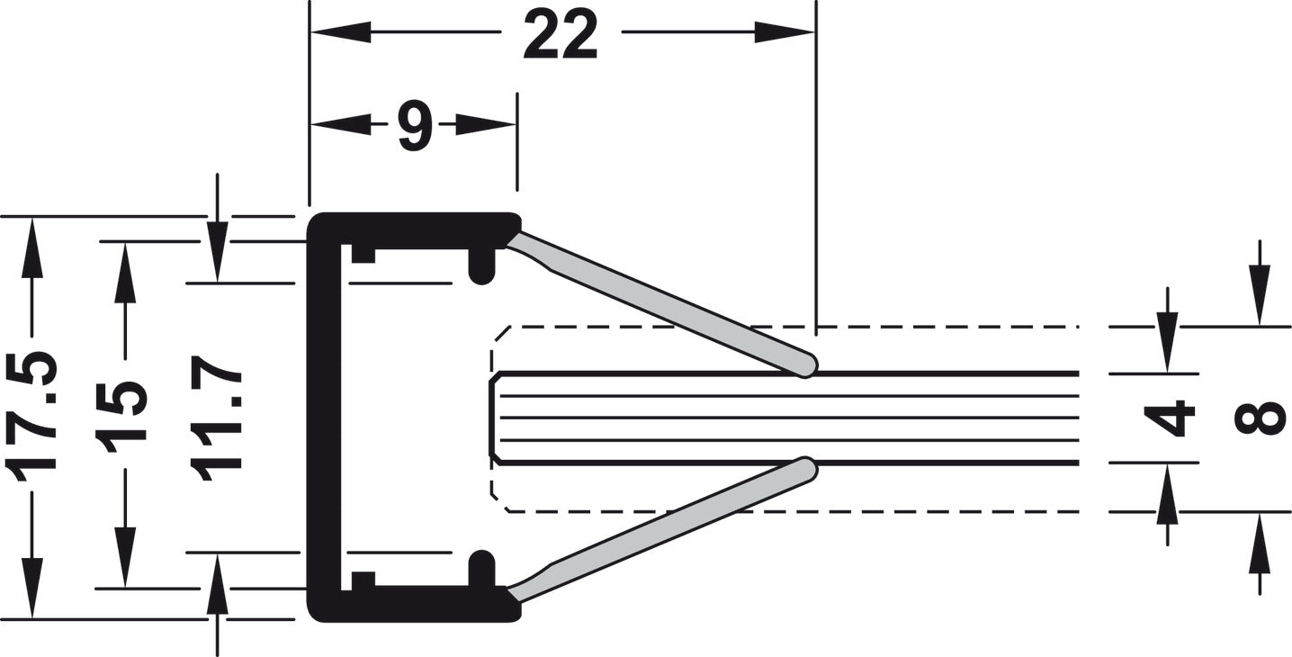 Glass edge profile, Häfele Loox Profile 5108 for LED strip lights 10 mm